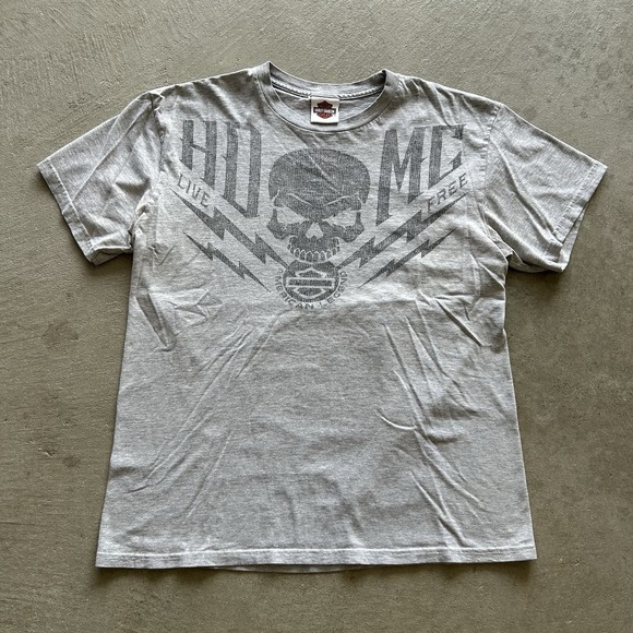 Harley-Davidson Other - Vintage Harley Davidson Skull Shirt Size Medium Gray Fremont Michigan Biker